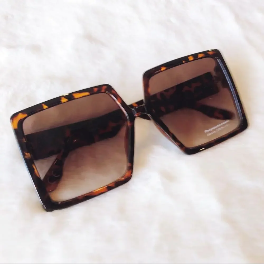 Molly Tortoise Brown Oversize Rectangle Sunglasses